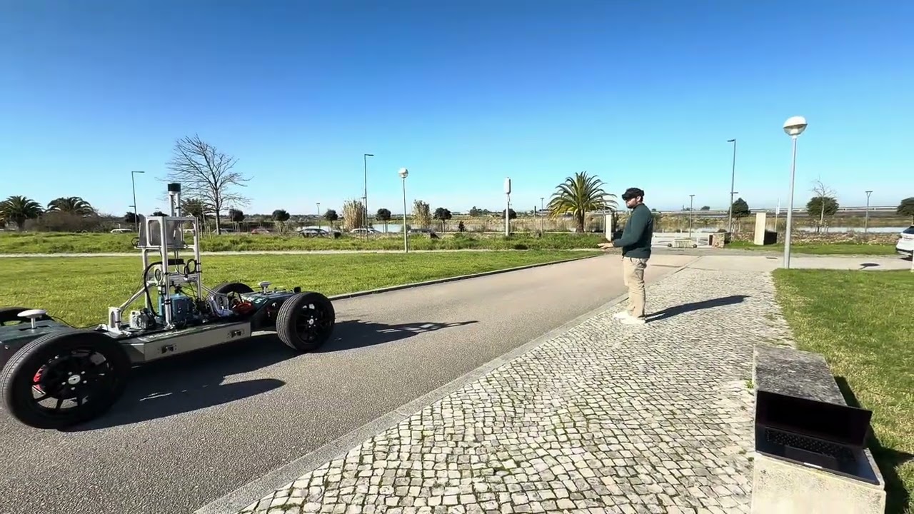 Autonomous research vehicle approaching a pedestrian during a vulnerable road-user safety demonstration